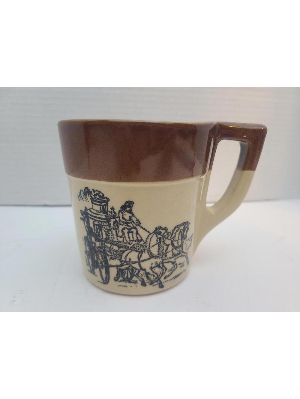 Holt Howard Vintage Stoneware Coffee Mug Retro Horse Steam Pumper Fire Engine
